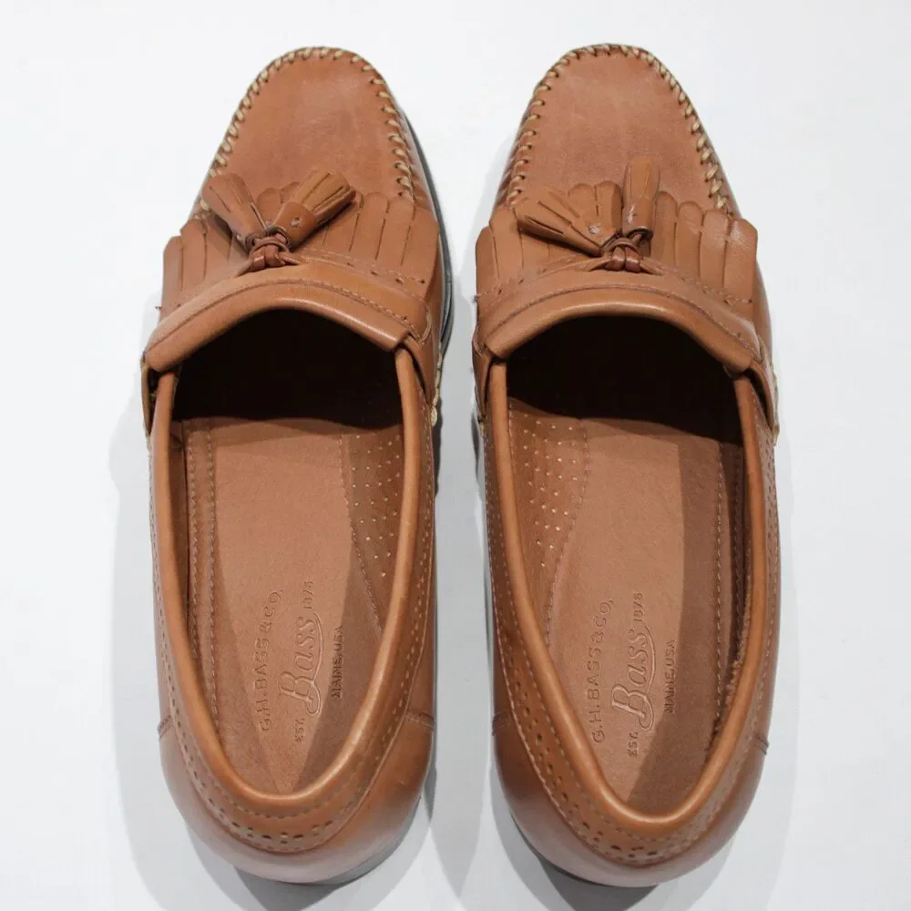 New Without Box Bass Jeremy Moc Toe Brown Leather Tasseled Loafer Men Size 9.5D
